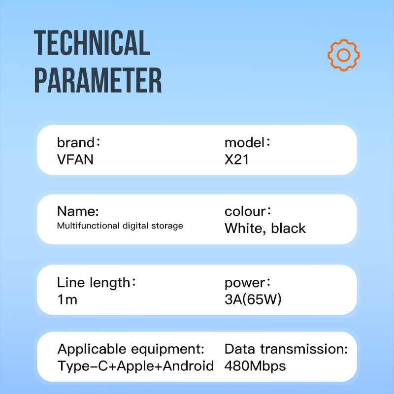 VFAN X21 Fast Charging Cable with Storage Case 6 in 1