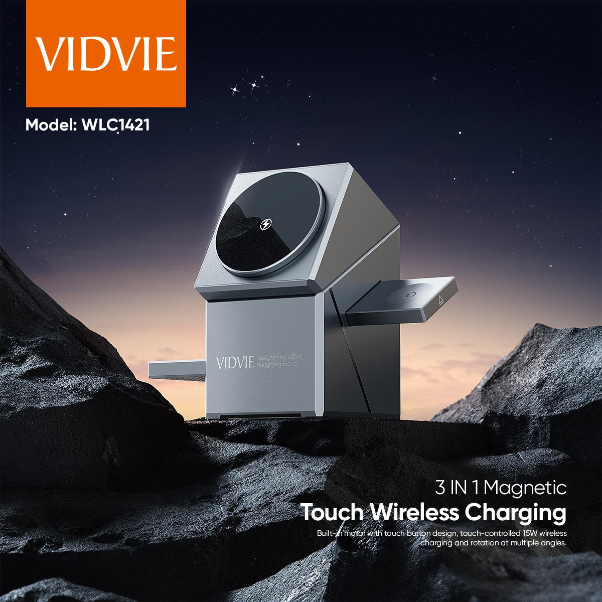 VIDVIE WLC1421 15W desktop 3-in-1 touch stand wireless charging