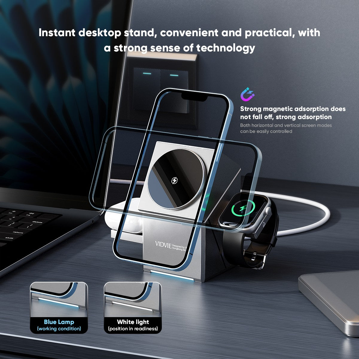 VIDVIE WLC1421 15W desktop 3-in-1 touch stand wireless charging