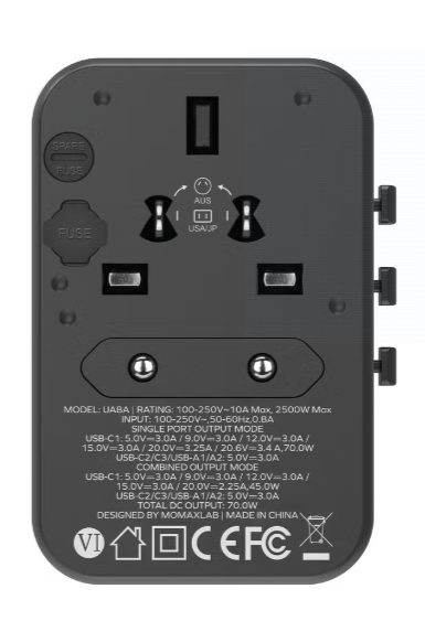 Momax 1-World Universal 5-Port Travel GaN Charger 70W