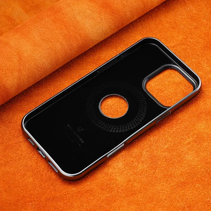 RMBMAX Luxury Matte Leather Case with Magnetic Metal Holder for iPhone