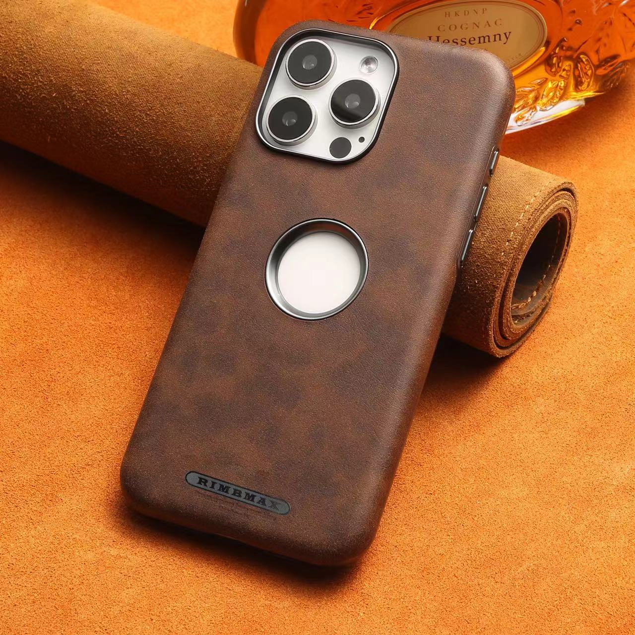 RMBMAX Luxury Matte Leather Case with Magnetic Metal Holder for iPhone