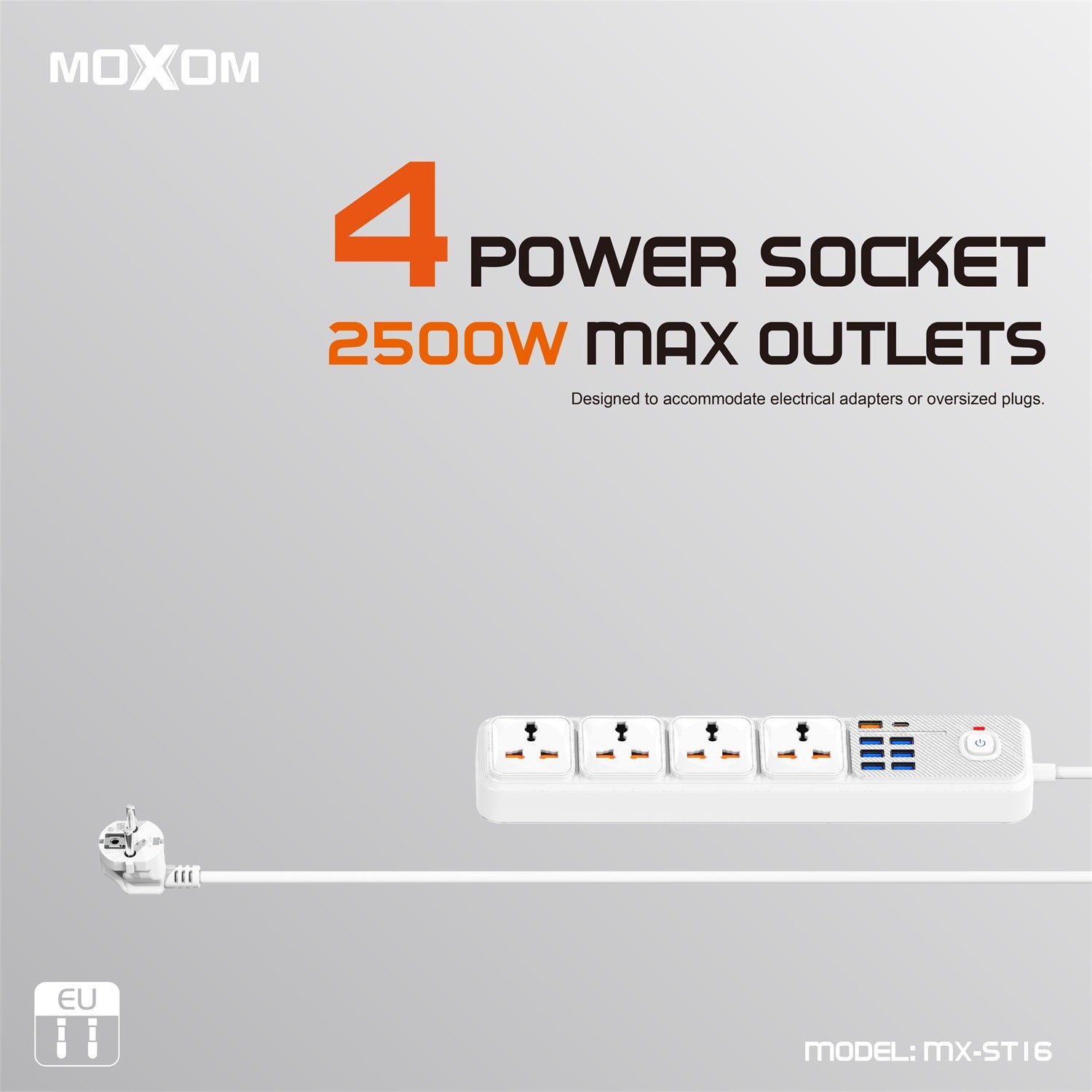 Moxom MX-ST16 12 IN 1 PD Power Strip With 4 Universal Socket