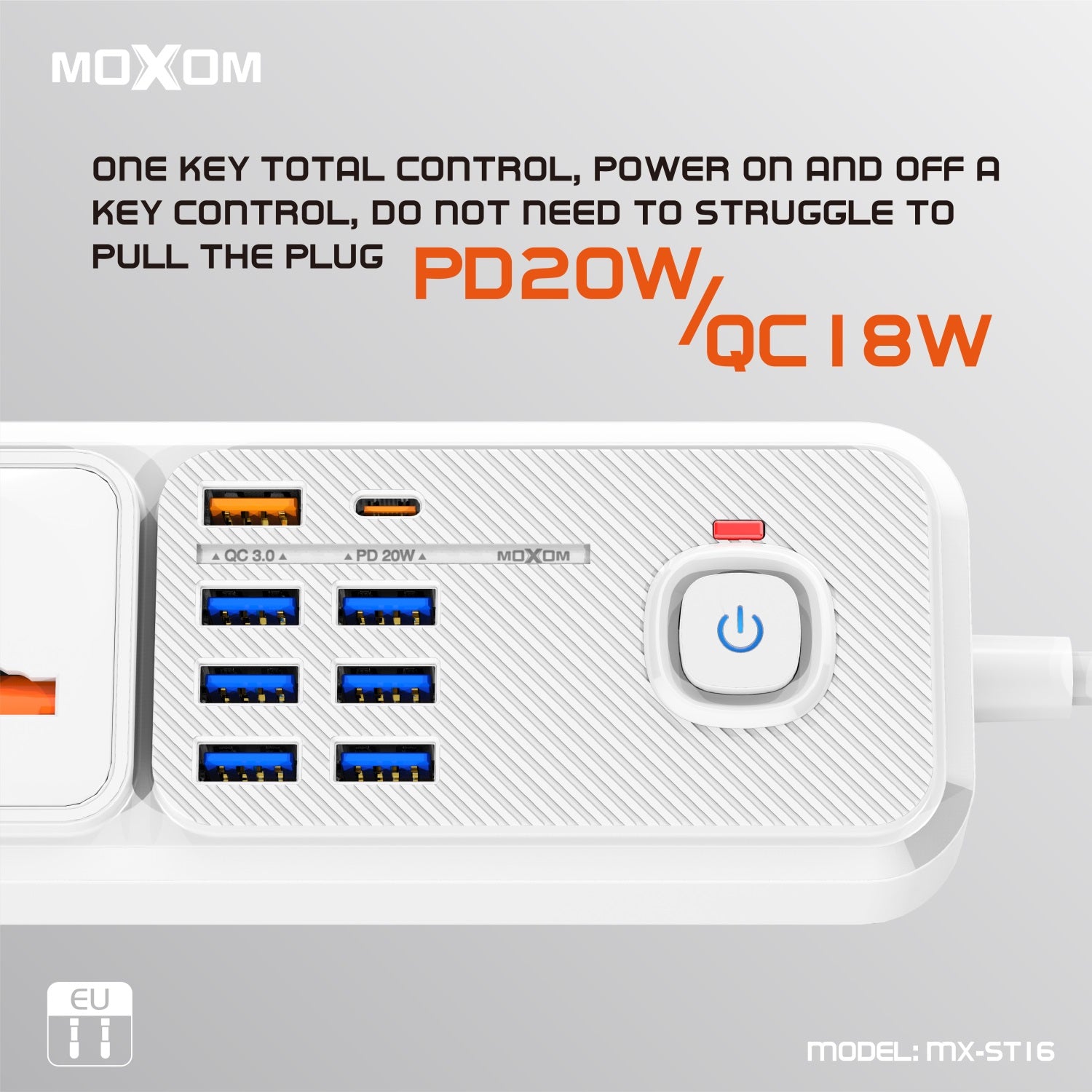 Moxom MX-ST16 12 IN 1 PD Power Strip With 4 Universal Socket