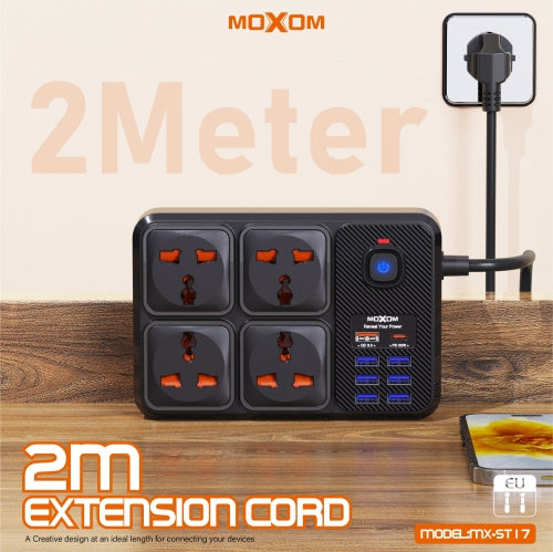 MOXOM MX-ST17 7USB+1PD PD20W+QC1BW 2500W MAX OUTLETS 2m