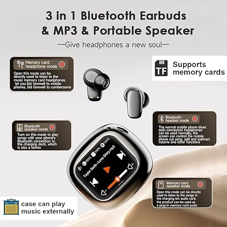 S09 Bluetooth Earphones with Smart screen