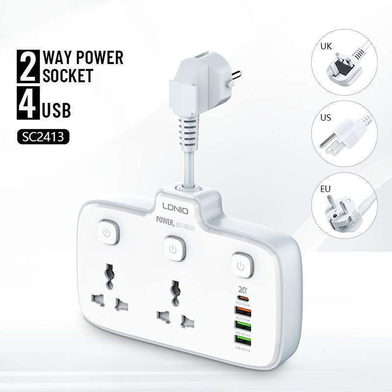 LDNIO SC2413 2 AC Outlets Portable Electrical Extension Socket