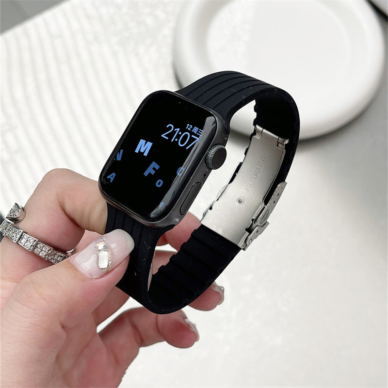 Metal Buckle Soft Silicone Strap For Apple Watch Band