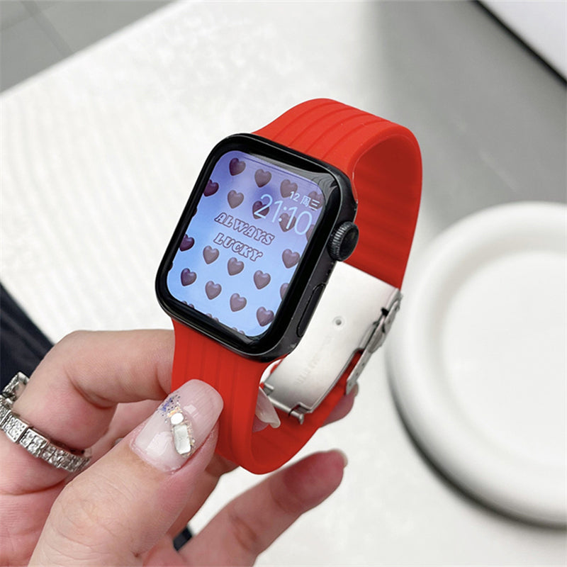 Metal Buckle Soft Silicone Strap For Apple Watch Band