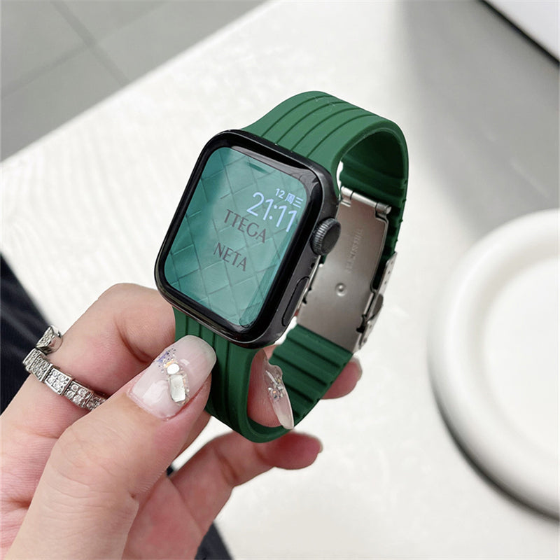 Metal Buckle Soft Silicone Strap For Apple Watch Band