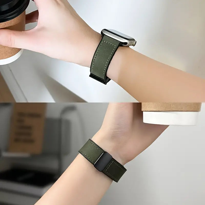 Magnetic Leather Silicone For Apple Watch Band