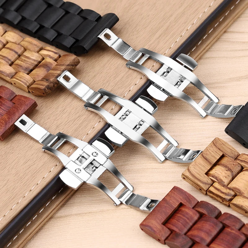 Wood Watch Band with Butterfly Buckle