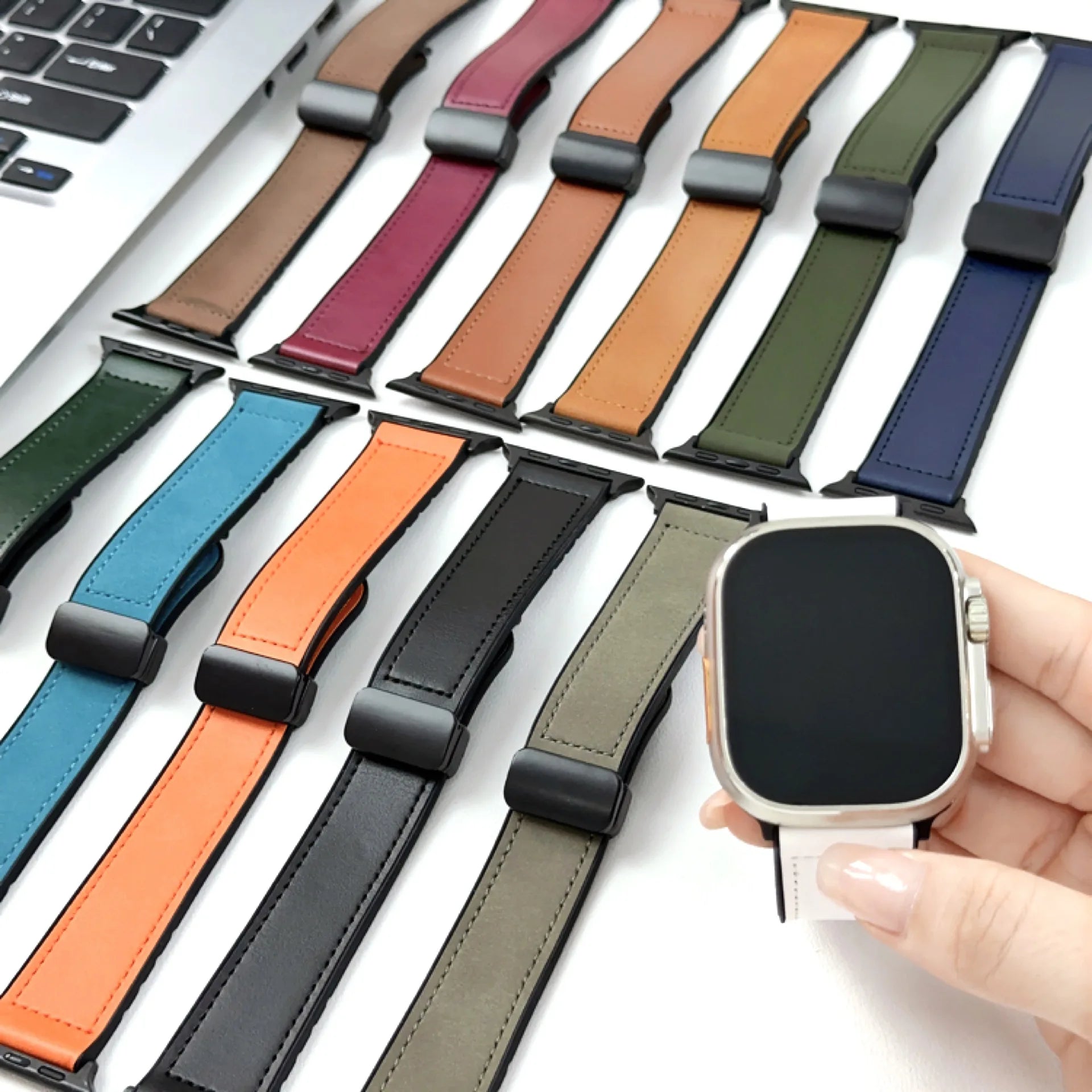 Magnetic Leather Silicone For Apple Watch Band