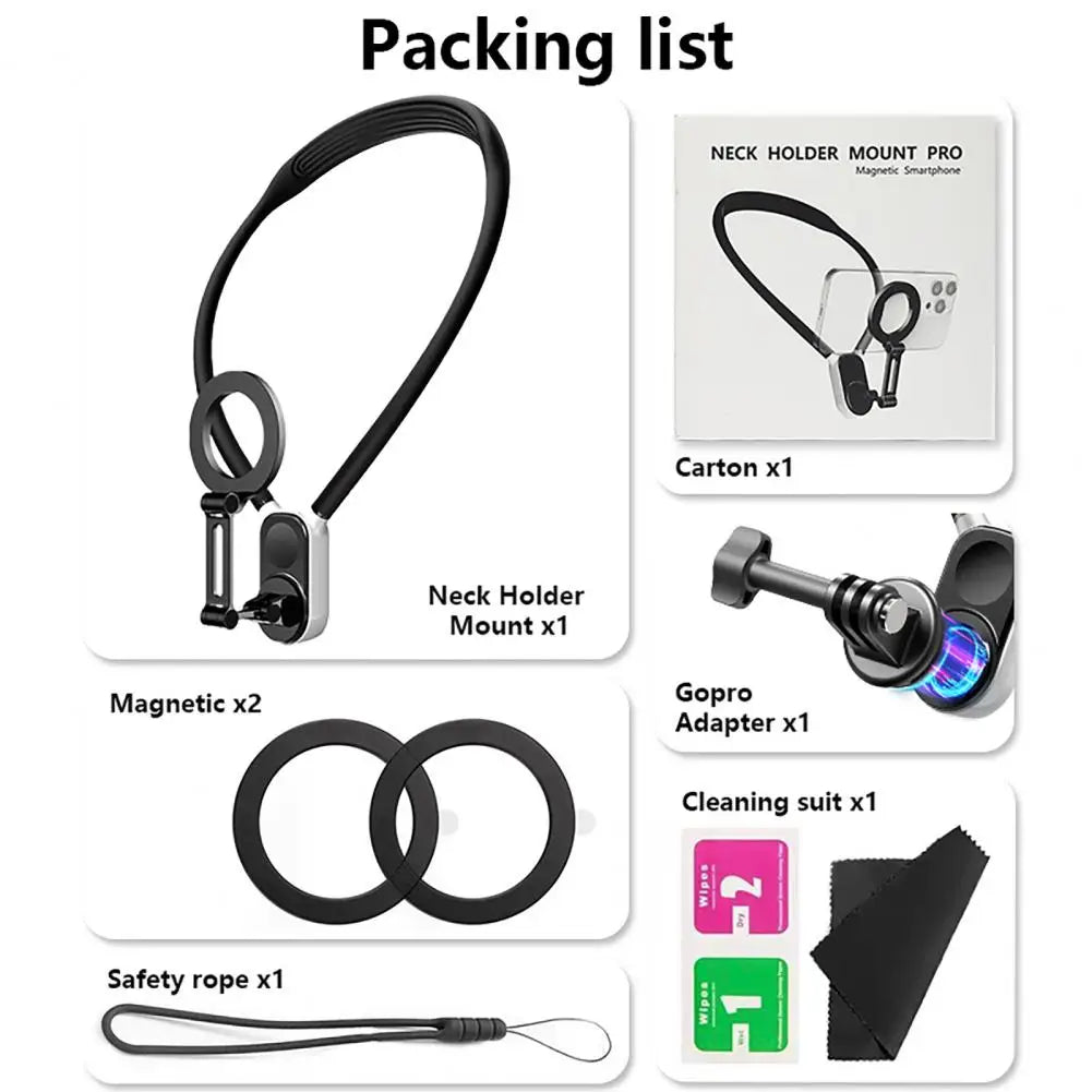 Magnetic neck holder for smartphones, safe for neck