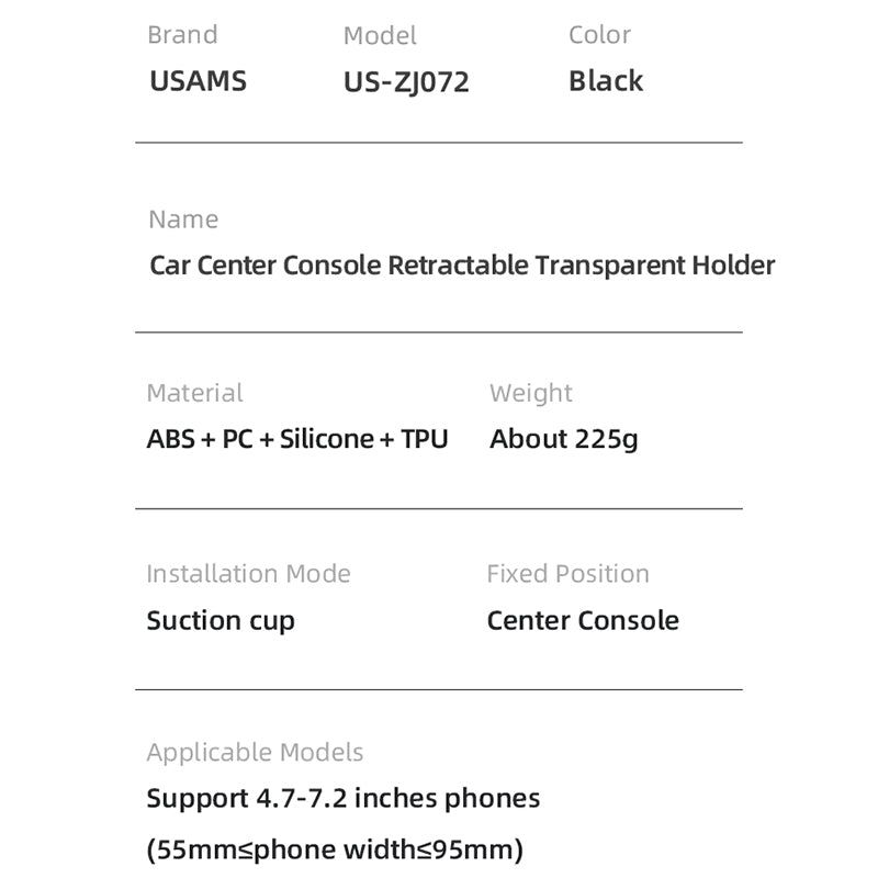 USAMS US-ZJ072 Car Center Console Retractable Transparent Holder