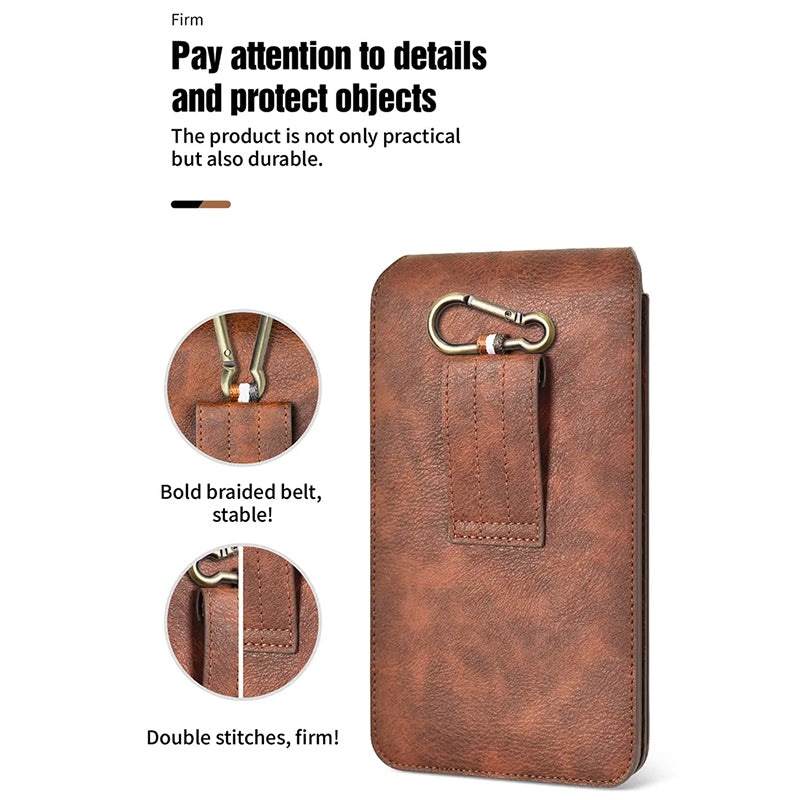 PULOKA Multi-Function Mobile Phone Waist Bag leather