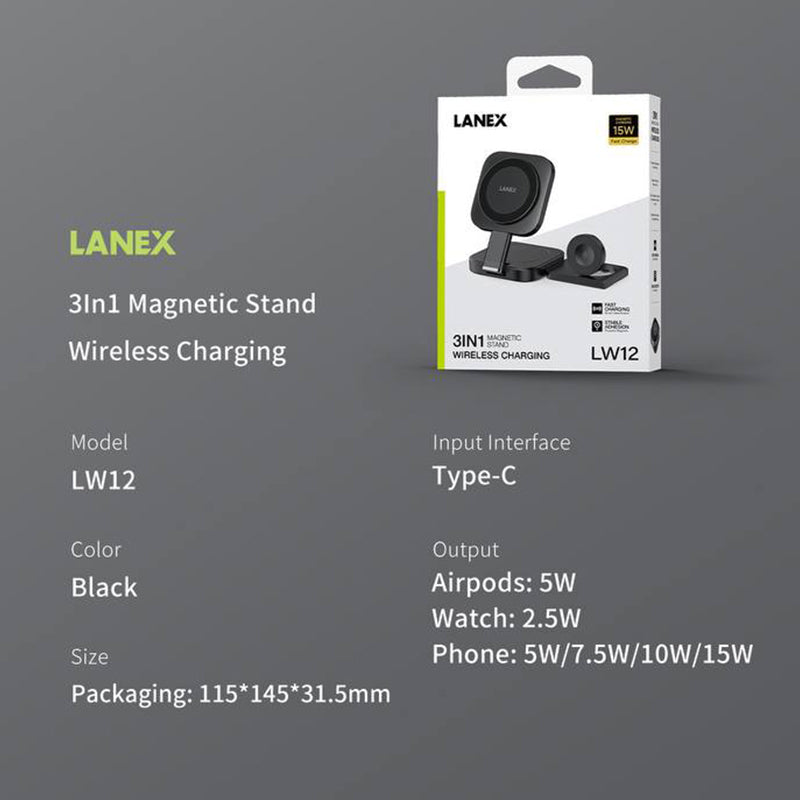 LANEX LW12 3In1 Magnetic Stand Wireless Charging