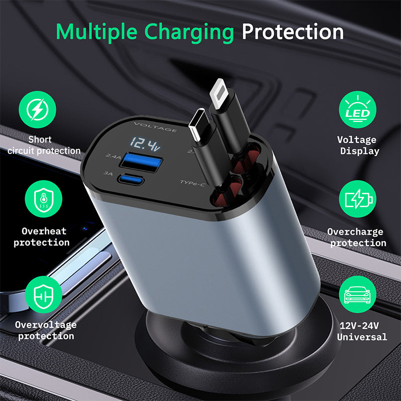 SUPER FLASHCHARGE 4-IN-1 Retractable Car Charger