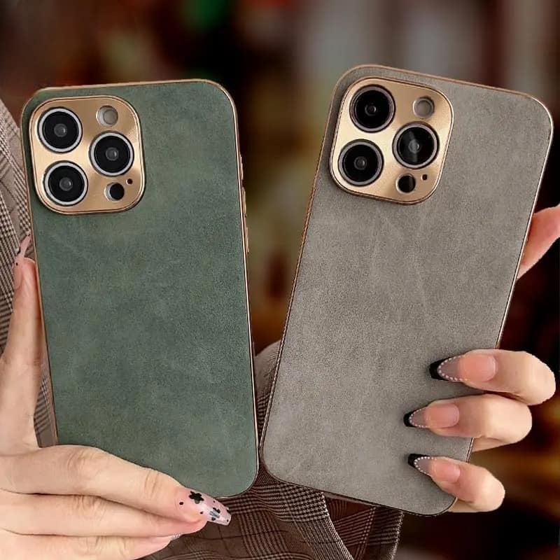 Electroplated Frame Leather Sheepskin case for iPhone