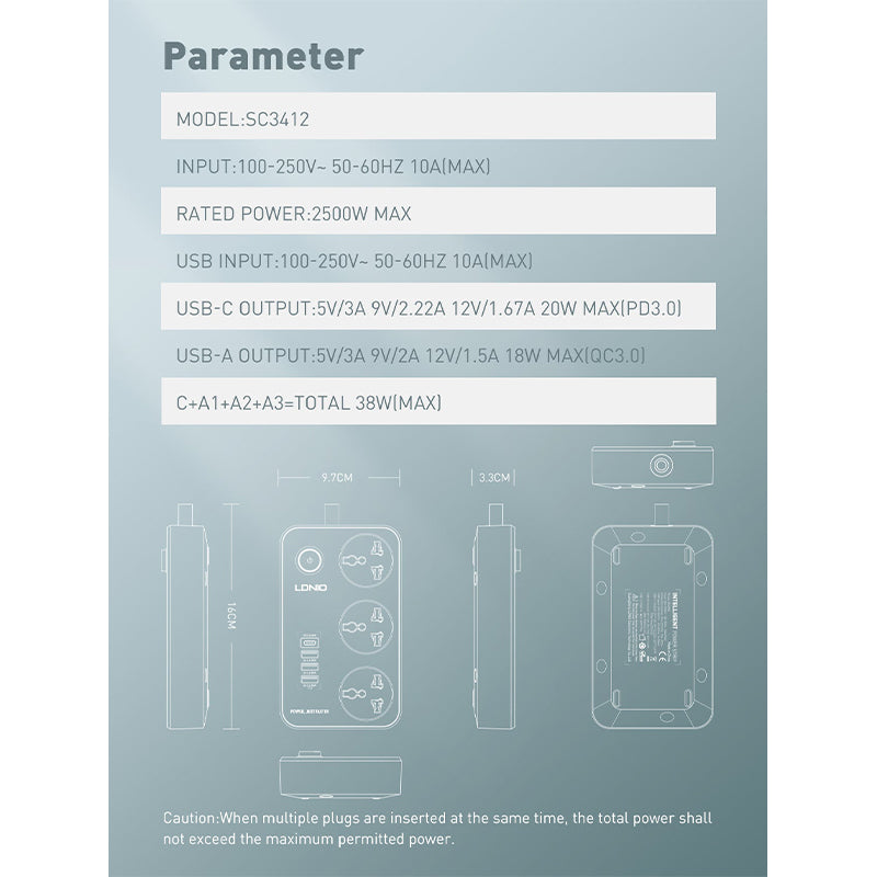 LDNIO SC3412 Fast Charging Power Extension