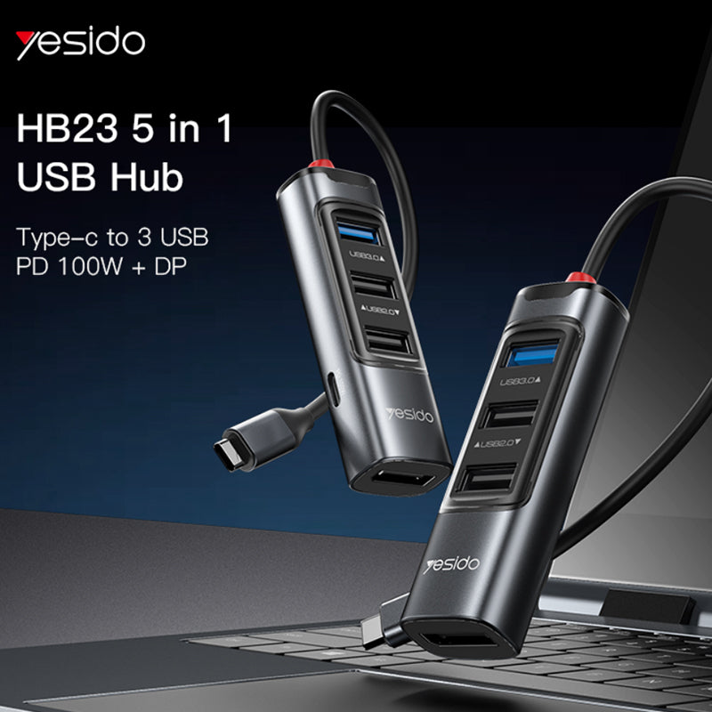 Yesido HB22 5 in 1 USB-C/Type-C Adapter Hub Multi-function Docking Station