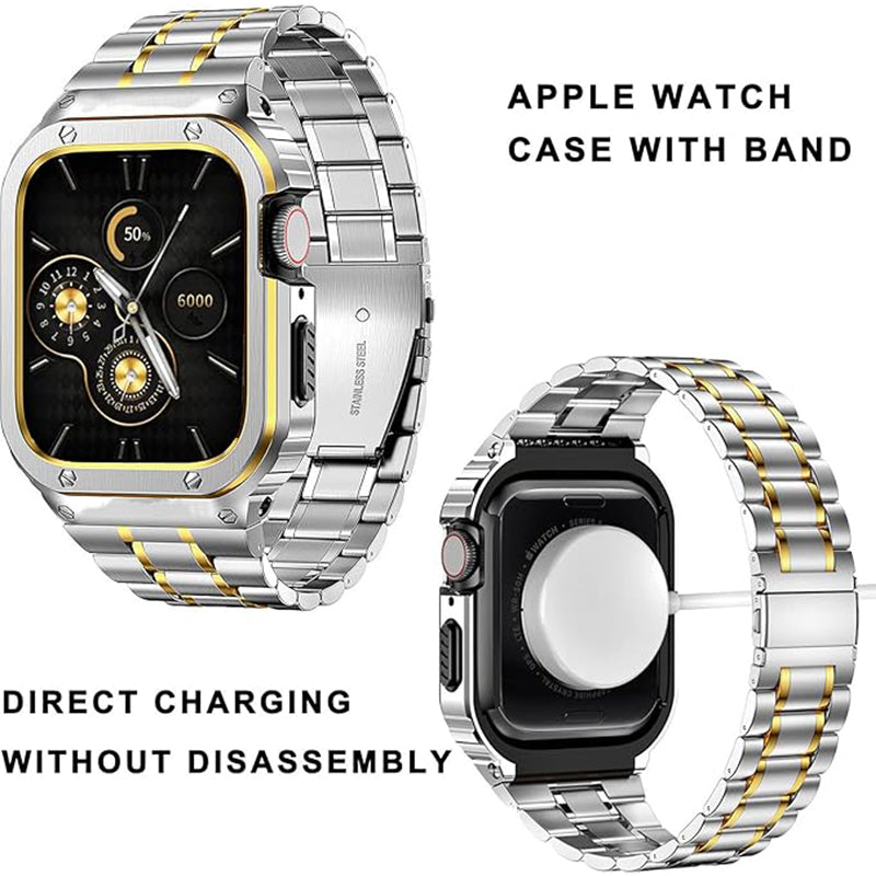 Apple Watch Band with Case Compatible Stainless Steel iWatch Bands and Metal Bumper