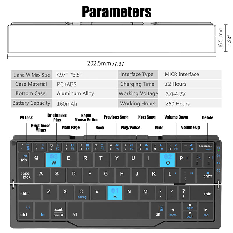 HB199 ultra-thin folding wireless three bluetooth keyboard