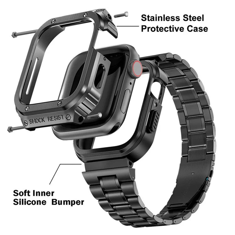 Apple Watch Band with Case Compatible Stainless Steel iWatch Bands and Metal Bumper