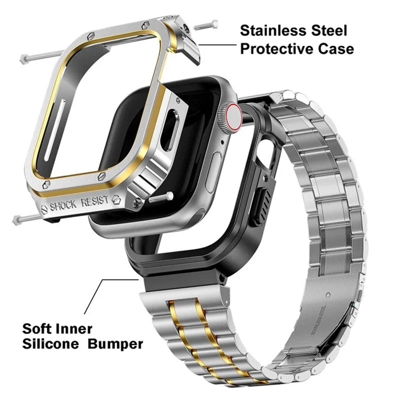 Apple Watch Band with Case Compatible Stainless Steel iWatch Bands and Metal Bumper