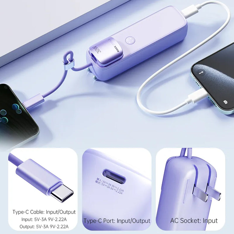 Rock 2-in-1 Portable Powerbank 5000mAh with GaN  PD 30W Wall Charger