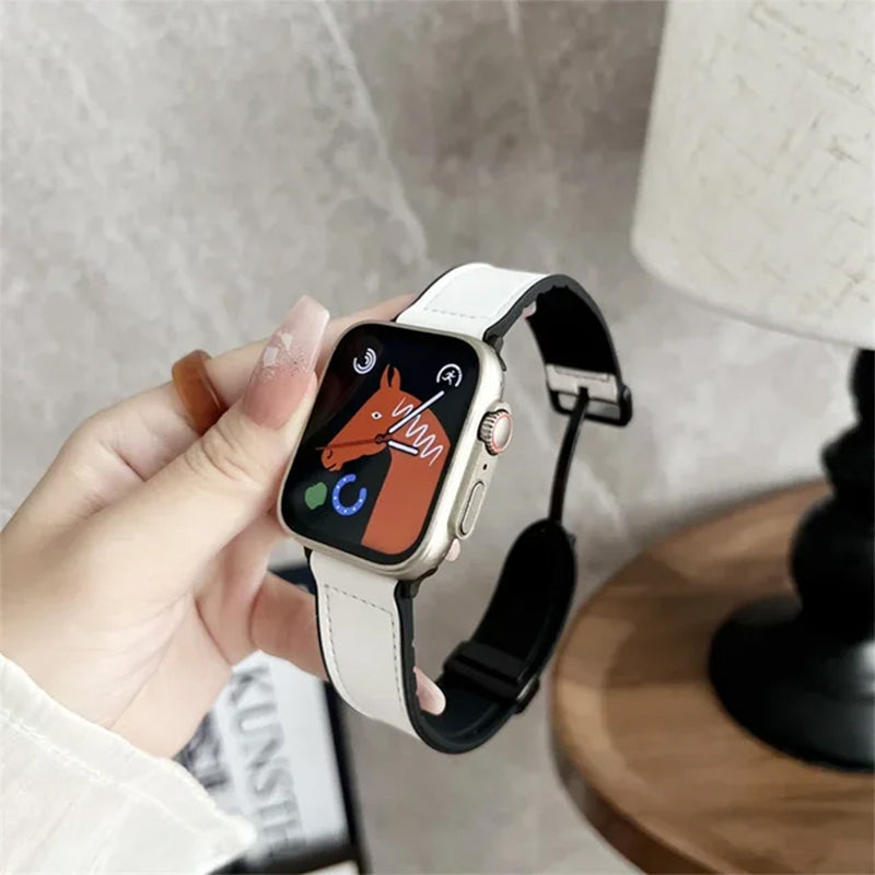 Magnetic Leather Silicone For Apple Watch Band