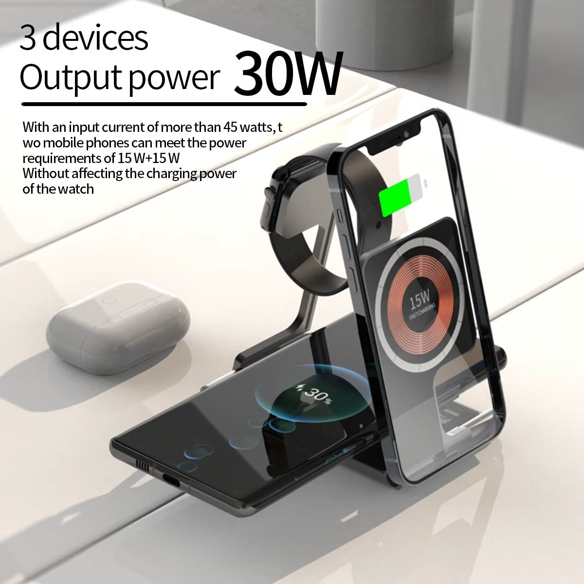 4 in 1 Multi-Function Foldable Wireless Charging Station 15W + 15W