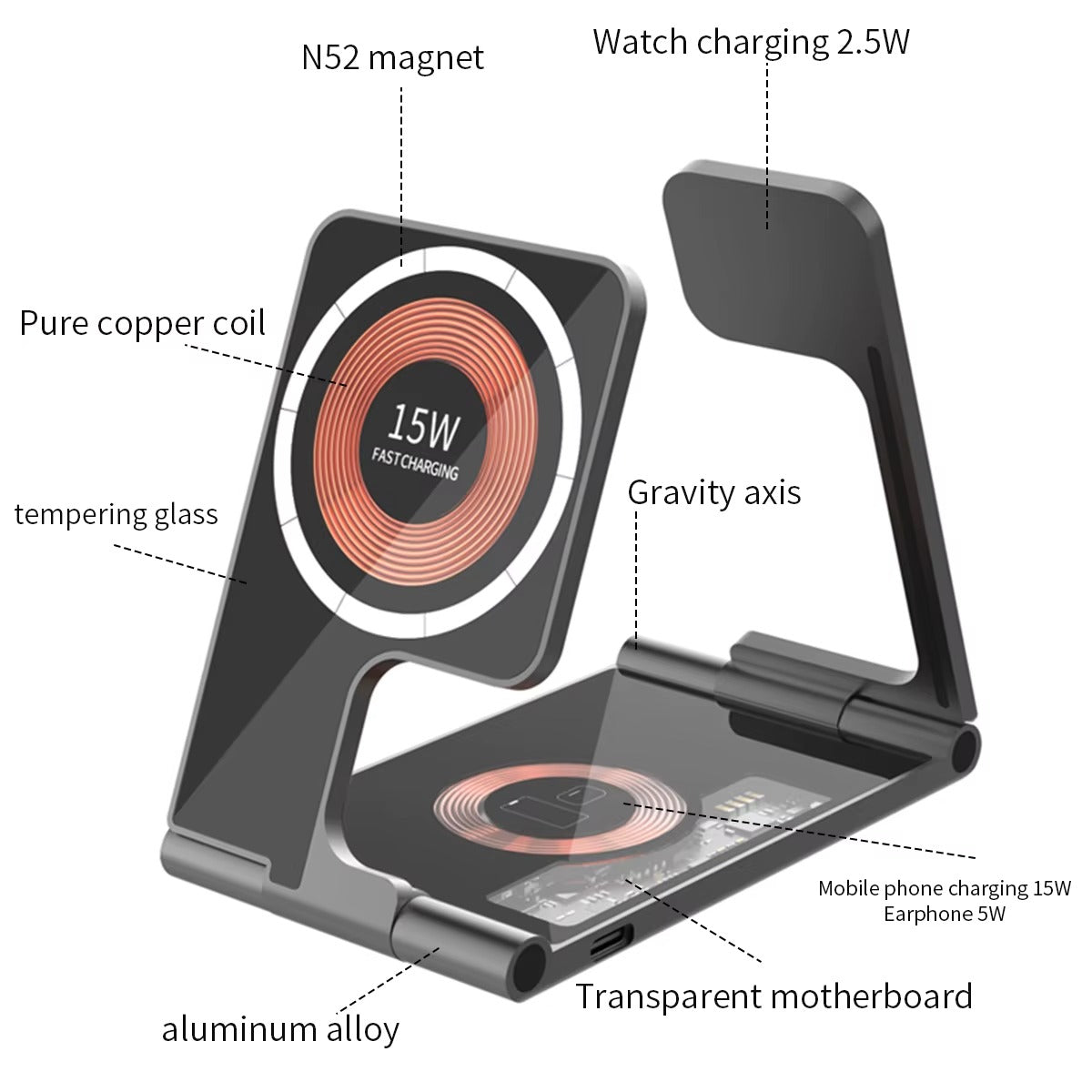 4 in 1 Multi-Function Foldable Wireless Charging Station 15W + 15W