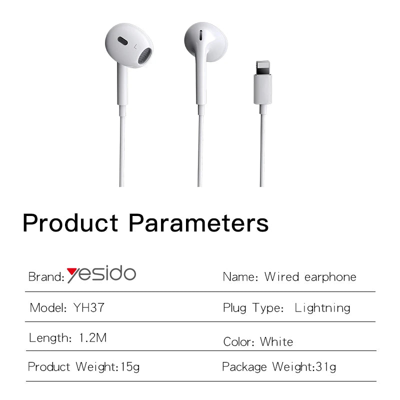 YESIDO YH37 for iPhone Wired Earphone Lightning Port Bluetooth Connection