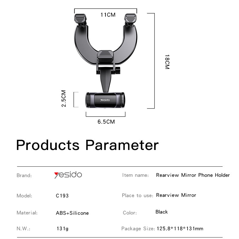 Yesido C193 Car Rearview Mirror Using Phone Holder