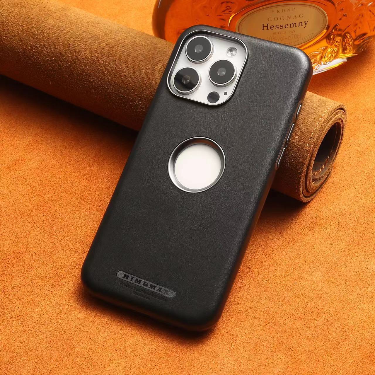 RMBMAX Luxury Matte Leather Case with Magnetic Metal Holder for iPhone