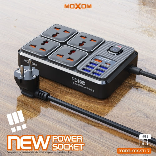 MOXOM MX-ST17 7USB+1PD PD20W+QC1BW 2500W MAX OUTLETS 2m