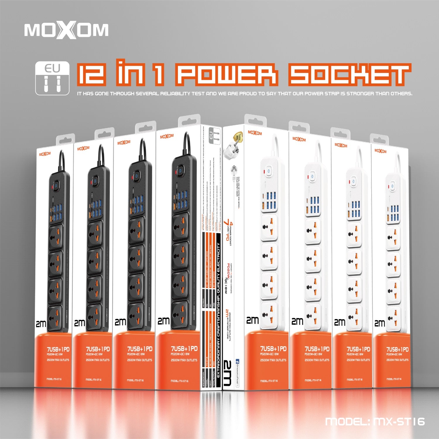 Moxom MX-ST16 12 IN 1 PD Power Strip With 4 Universal Socket