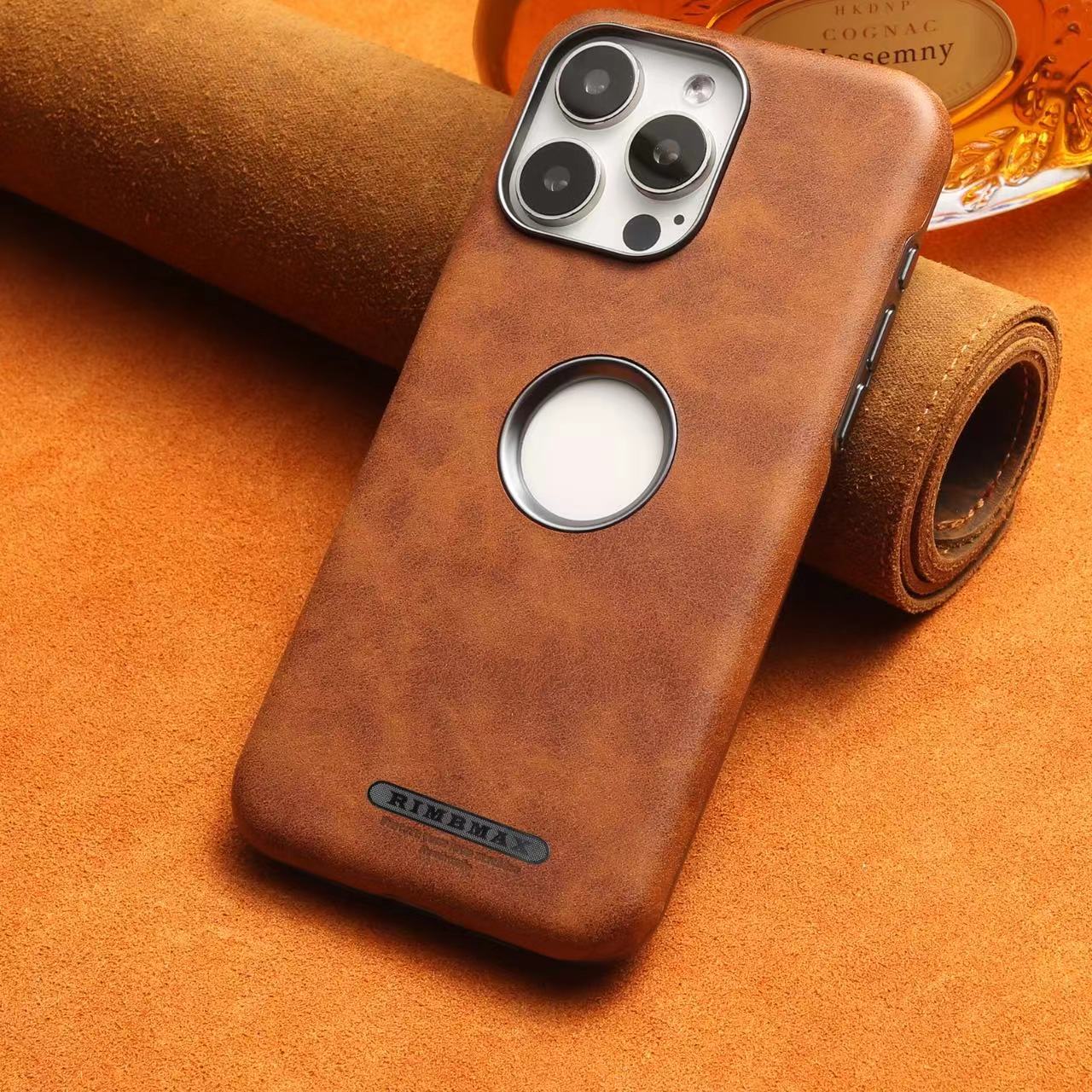 RMBMAX Luxury Matte Leather Case with Magnetic Metal Holder for iPhone