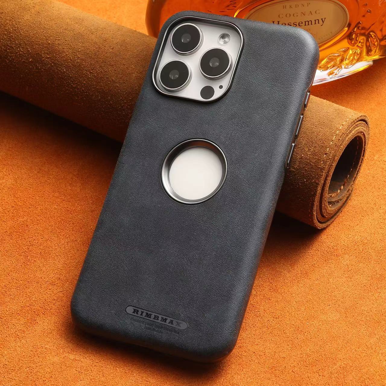 RMBMAX Luxury Matte Leather Case with Magnetic Metal Holder for iPhone