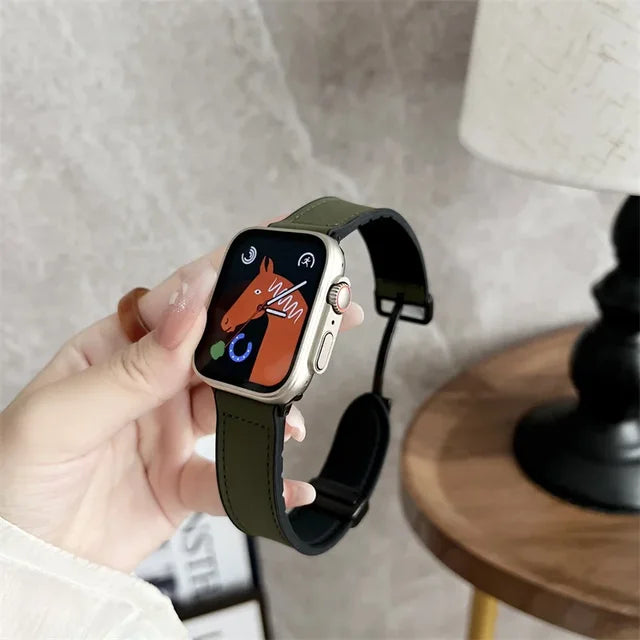 Magnetic Leather Silicone For Apple Watch Band