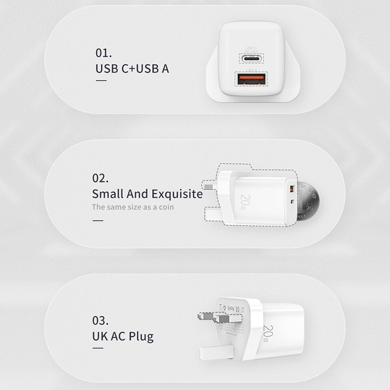 RECCI RC13 20W PD+QC WALL CHARGER (UK PLUG)