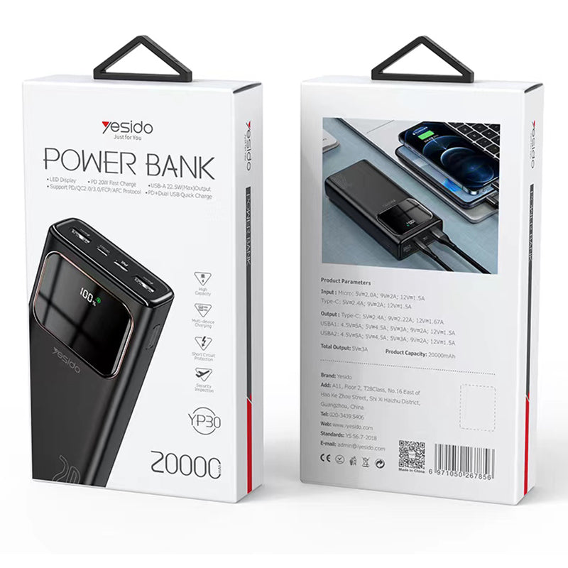 PowerBank 20,000mah Yesido YP30 Fast Charge 22.5W